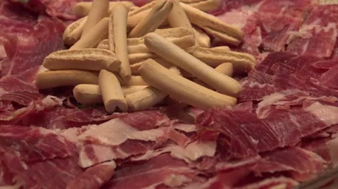 Iberian ham dish on the table of chrismast holiday traditional spanish food -Dan Stock Footage 61455566