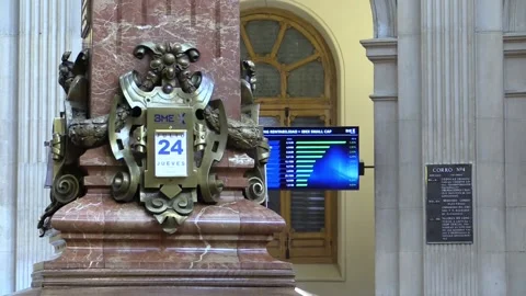 IBEX 35 up 1.5 % at midday focused on ECB, results and tariffs, Madrid, ES - 24  Video stock 313661849