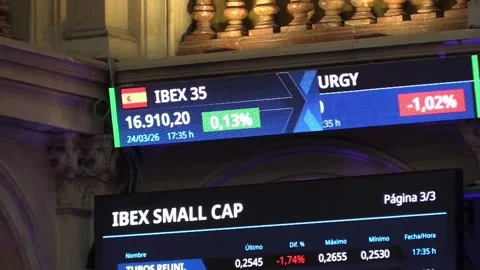 The IBEX 35 gains 0.13% in a session marked by uncertainty amid developments in  스톡 동영상 331378871