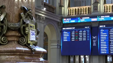 IBEX 35 rises 1.34% boosted by Bankinter after ECB keeps interest rates unchange Video stock 313676639