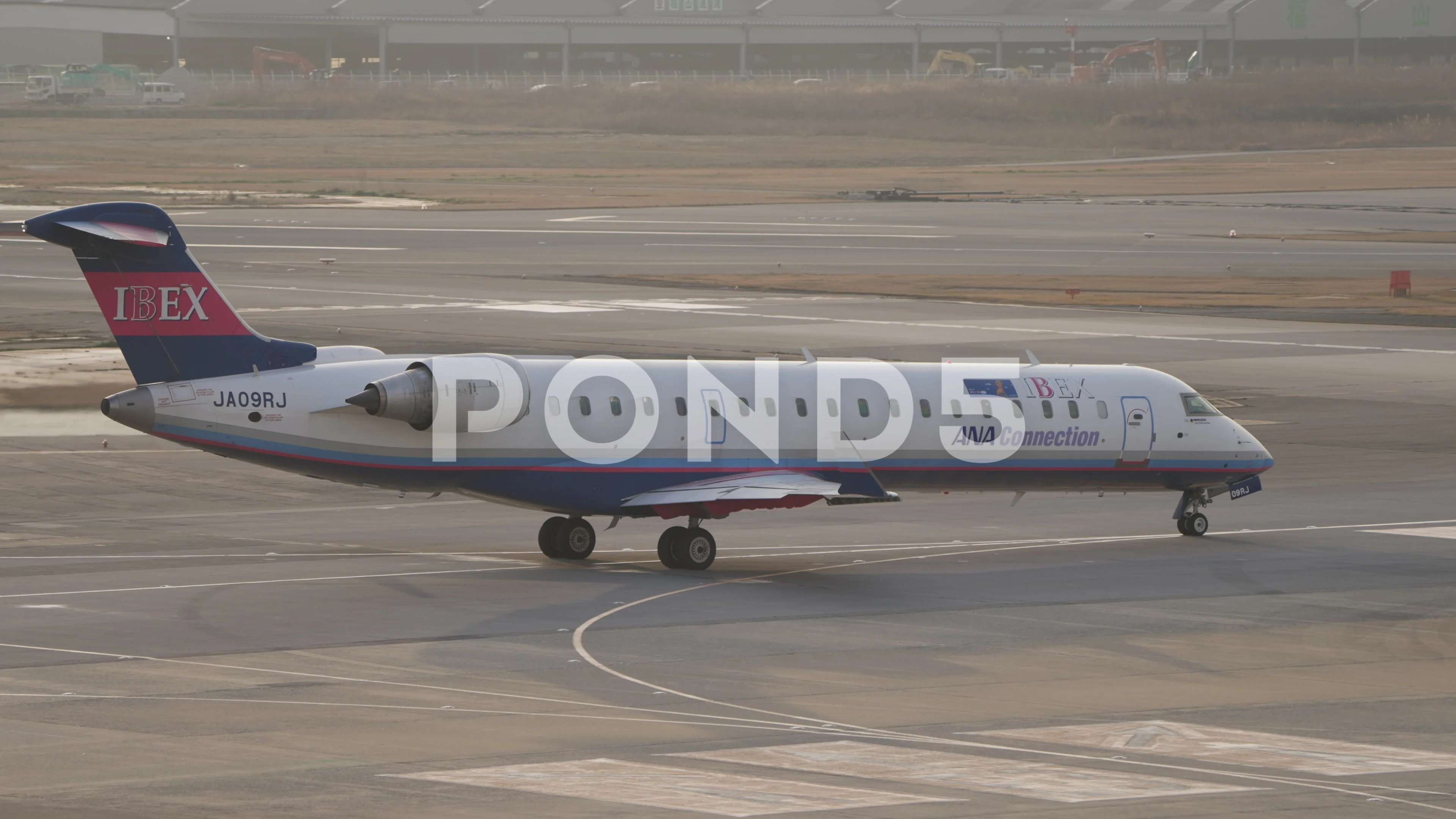 Ibex Airlines Bombardier CRJ700 Passenger Airplane Taxi, Takeoff, Fukuoka  Sunset