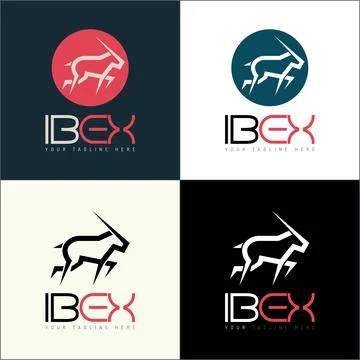 Ibex mountain goat line shape logo set template design Stock Illustration