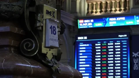 IBEX rises 0.38 % after the ECB decision to maintain interest rates, Madrid, ES  Stock Footage 279763286