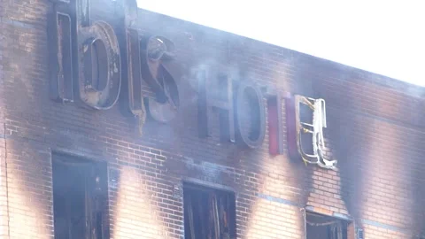 Ibis Hotel Malaga fire Stock Footage 335829126