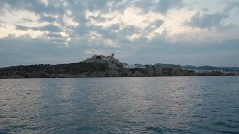 Ibiza old town and harbour view from sea. White mediterranean town in Spain. Video stock 251631153