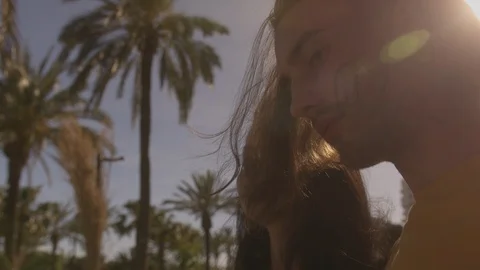 Ibiza Package 72 | face closeup young woman girl man boy walking tropical palms Stock Footage 118709983
