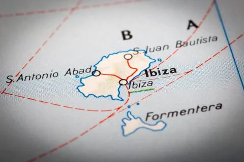 Ibiza on a road map Stock Photos