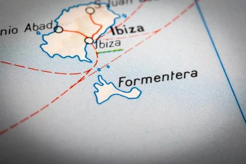 Ibiza on a road map Stock Photos
