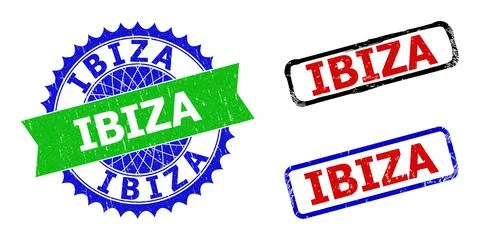 IBIZA Rosette and Rectangle Bicolor Stamp Seals with Corroded Surfaces Stock Illustration