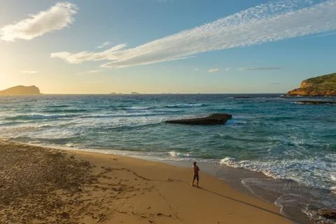 Ibiza sunset from Cala Conta Comte in San Jose at Balearic Islands Spain. Stock Photos