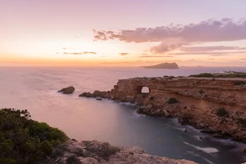Ibiza sunset from Cala Conta Comte in San Jose at Balearic Islands Spain. Stock Photos