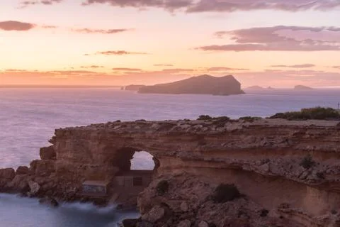 Ibiza sunset from Cala Conta Comte in San Jose at Balearic Islands Spain. Stock Photos