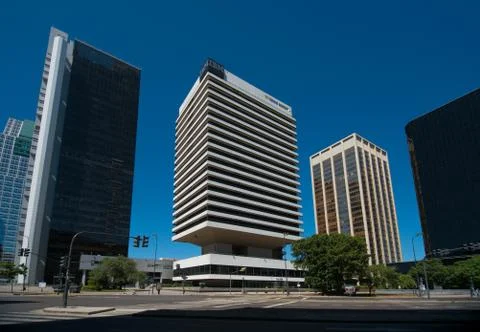 IBM building surrounded by high density buildings Stock Photos
