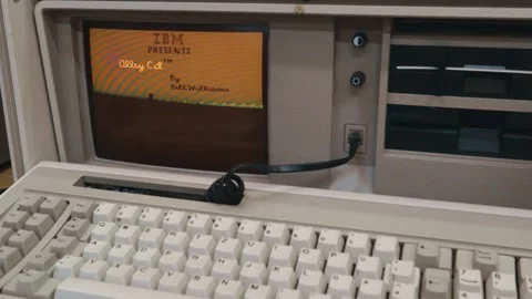 IBM sign PC floppy disk old vintage computer technology Stock Footage 167205192