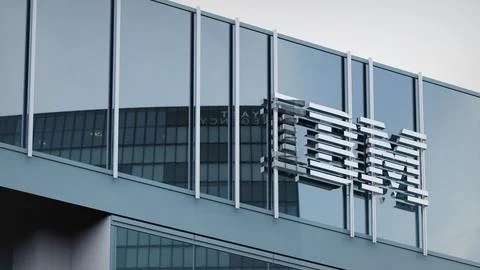 IBM Stock data presented on the logo of the office facade editorial Stock Photos