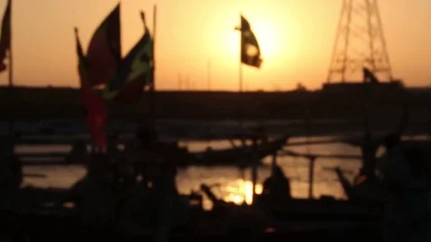 Ibrahim Hyderi fishing village and harbour Stock Footage