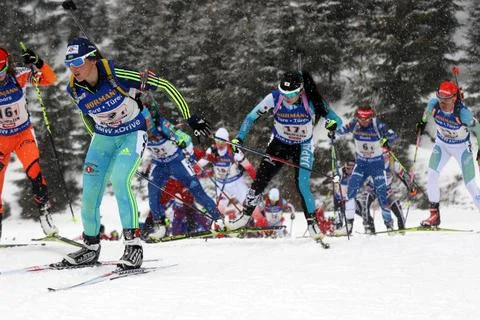  IBU Biathlon WM Hochfilzen 2017 - Staffel Frauen Spannend und spektakulär.. Stock Photos