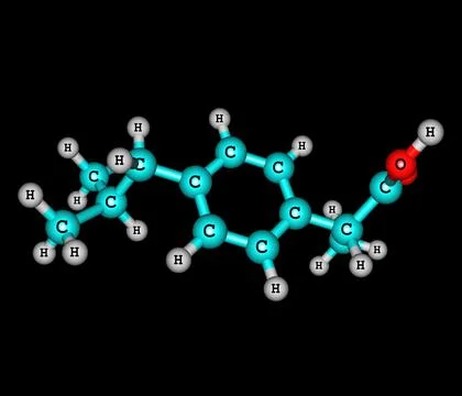 Ibuprofen molecular structure on black background Illustrazione stock