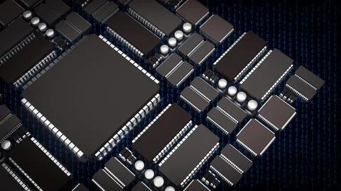 The Ic and pcb Board for technology or it concept 3d rendering. イラスト素材