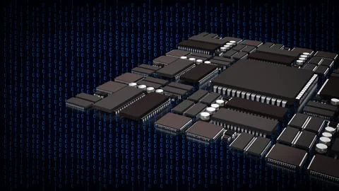 The Ic and pcb Board for technology or it concept 3d rendering. Stock Photos