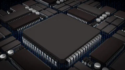 The Ic and pcb Board for technology or it concept 3d rendering. Stock Photos