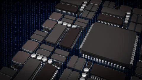 The Ic and pcb Board for technology or it concept 3d rendering. Stock Photos