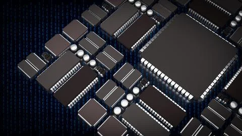 The Ic and pcb Board for technology or it concept 3d rendering. 库存照片