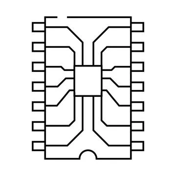 Ic chip electronic component line icon vector illustration Stock Illustration