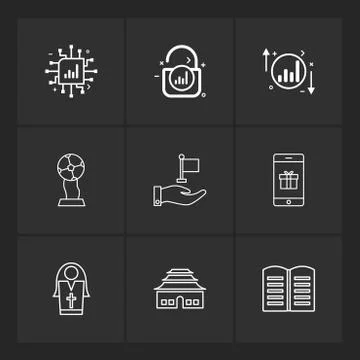 Ic , lock , unlock  , graph , up , down , book , smart phone ,sister , globe  Stock Illustration