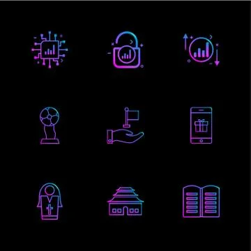 Ic , lock , unlock  , graph , up , down , book , smart phone ,sister , globe  Stock Illustration