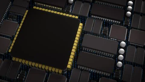 The IC on PCB Board for IT or Technology concept 3d Rendering. Stock Illustration