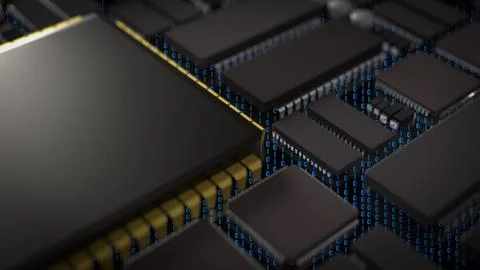 The IC on PCB Board for IT or Technology concept 3d Rendering. Stock Illustration