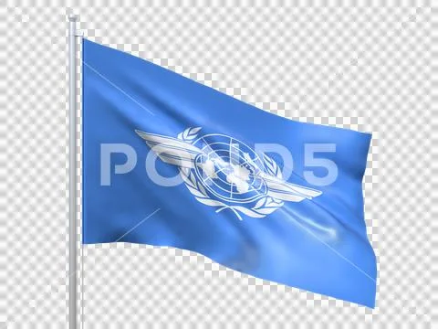 ICAO flag waving on transparent background, isolated. 3D render ...