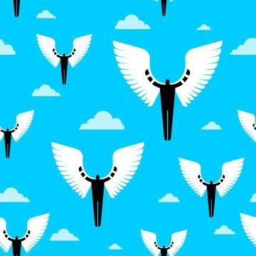 Icarus pattern seamless. Man with wings background. Angel texture Illustrazione stock