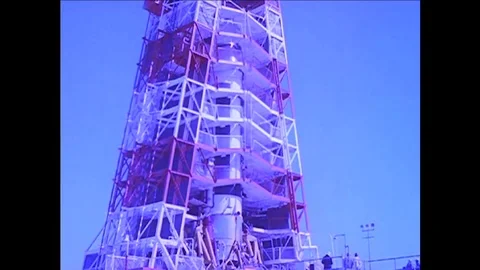 The ICBM on it's launchpad in the 1950s. Stock Footage 101248523