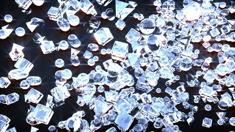 Ice abstract geometric figures flying in slow motion Stock Footage 89803403