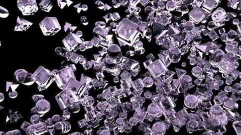 Ice abstract geometric figures flying in slow motion. 3D rendering Stock Illustration