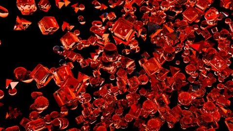Ice abstract geometric figures flying in slow motion. 3D rendering Stock Illustration