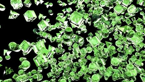 Ice abstract geometric figures flying in slow motion. 3D rendering Stock Illustration