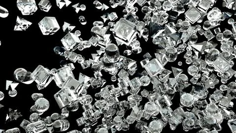 Ice abstract geometric figures flying in slow motion. 3D rendering Stock Illustration
