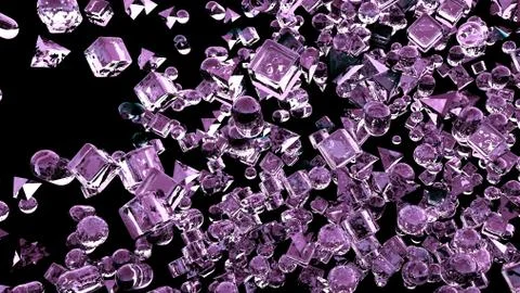 Ice abstract geometric figures flying in slow motion. 3D rendering Stock Illustration