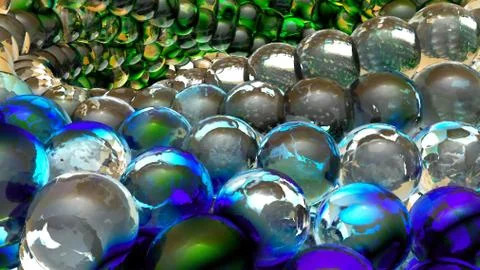 Ice abstract spheres rotating in slow motion. 3D rendering Stock Illustration