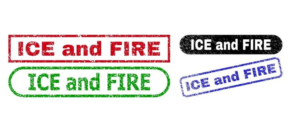 ICE AND FIRE Rectangle Seals Using Distress Texture Stock Illustration