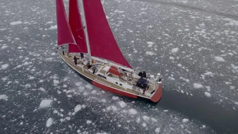 Ice and red sail Stock Footage 293345590