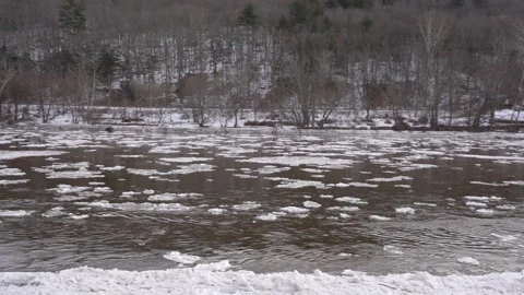 Ice and snow float on river Stock Footage 237838540