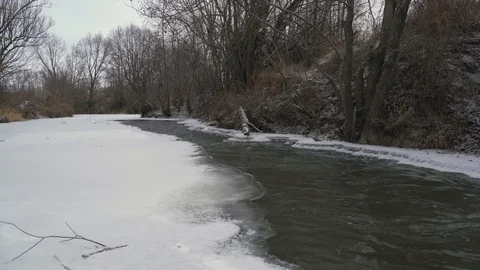 Ice and snow on the river, flowing water Stock Footage 122082011