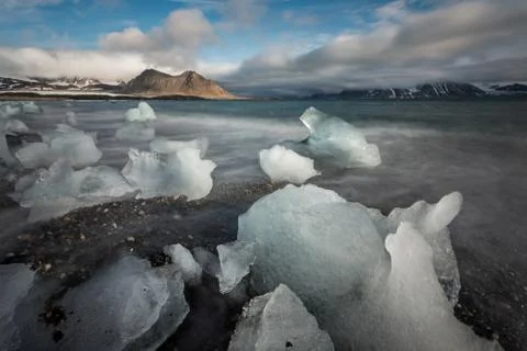 Ice on the Arctic beach Stock Photos