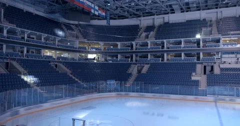 Ice arena before the match when no one is in the tribunes Stock Footage 119542249
