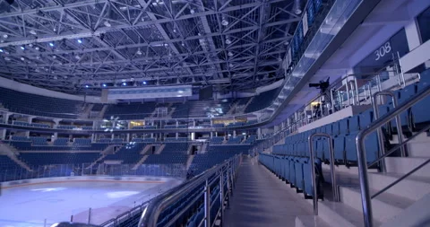 Ice arena before the match when no one is in the tribunes Video stock 119542689