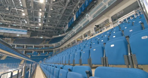 Ice arena before the match when no one is in the tribunes Video stock 119543327